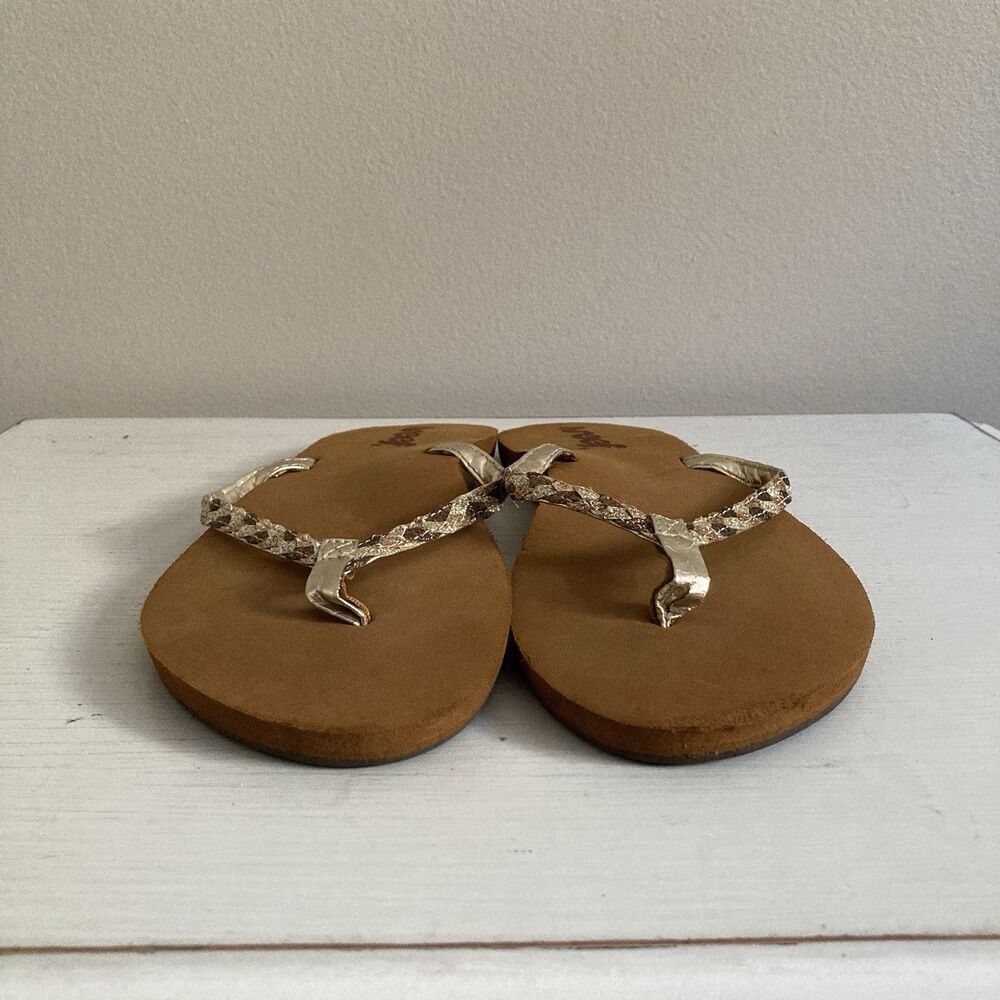 Reef Just Passing Through TWISTED STARS Tan/Champagne Sandals Size 9 Flip Flops - Picture 2 of 9